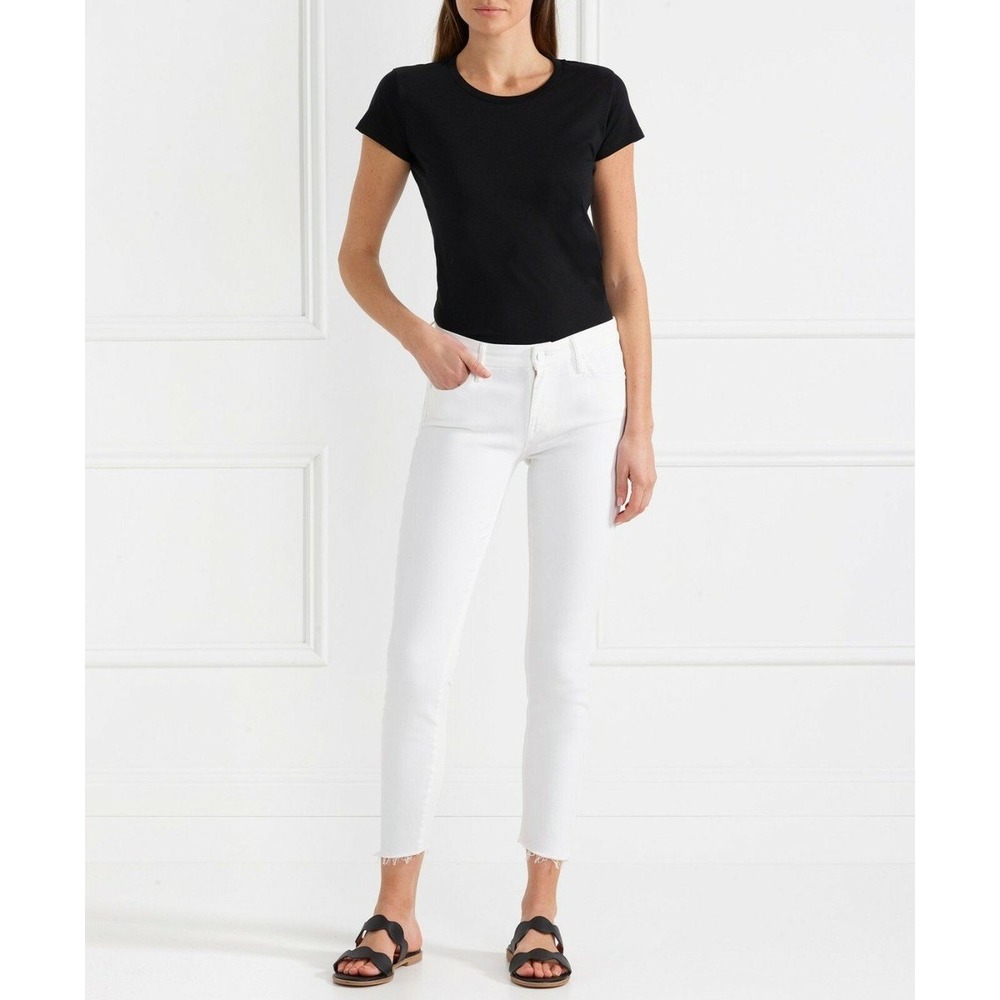 MOTHER High Waisted Looker Dagger Ankle Fray Jeans‎ Glass Slipper White Size 26